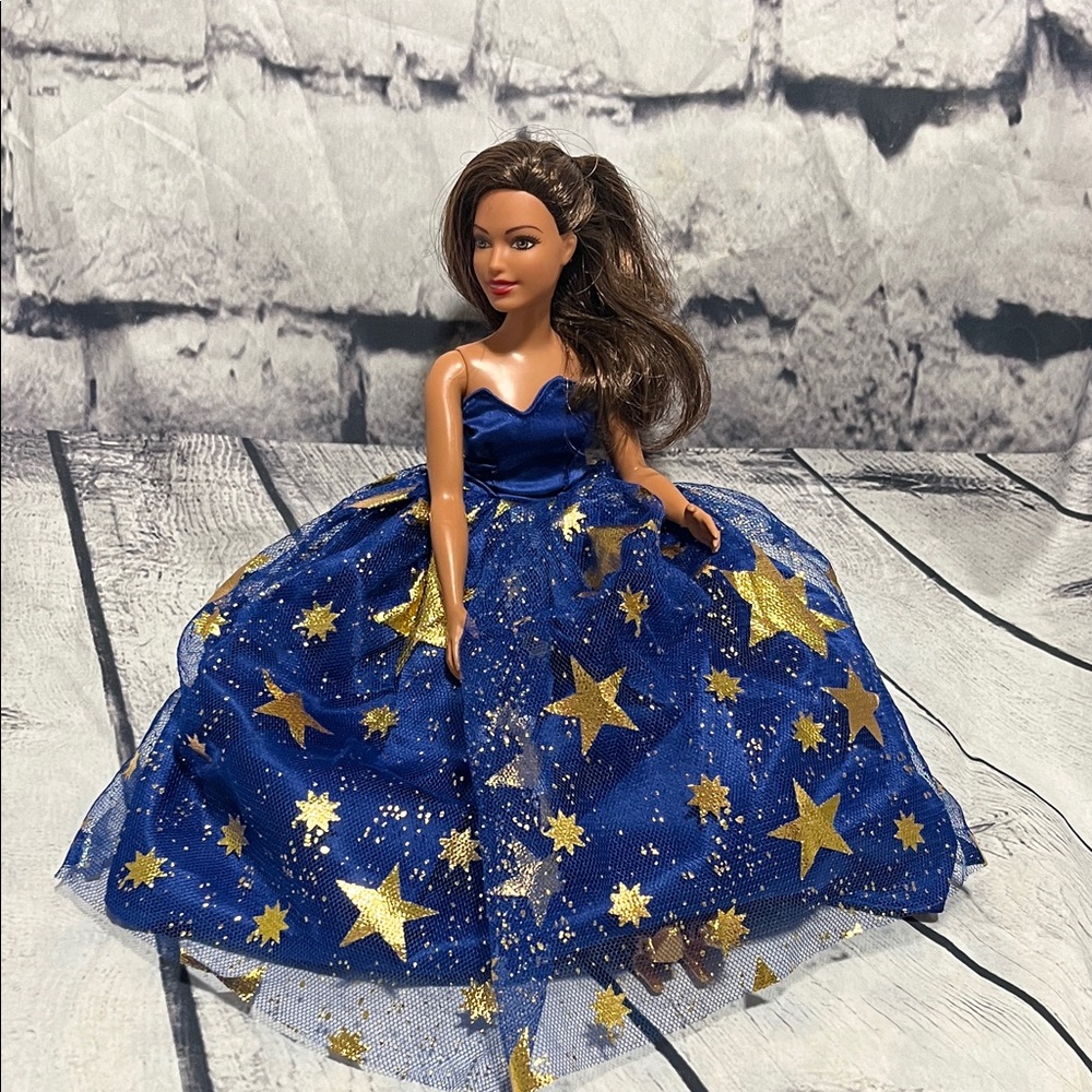 Barbie Doll in Blue and Gold Starry Dress